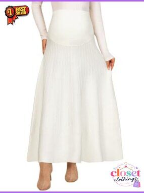 Maternity Over Belly High Waist Ribbed Knit Midi Work Skirt
